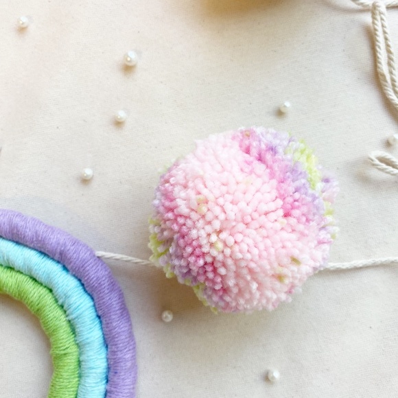 Handmade Rainbow Pom Pom Garland Baby Room Decor Party Decoration Easter Decor - Picture 3 of 7